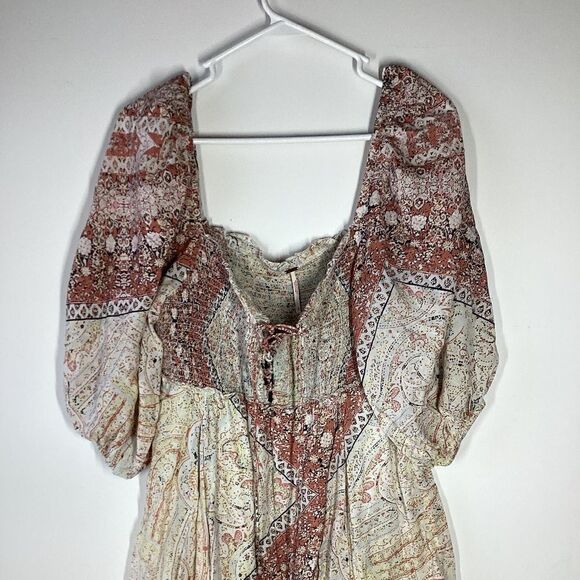 Free People Lovesick Lace Up Boho Smocked Mini Dress - Picture 3 of 15